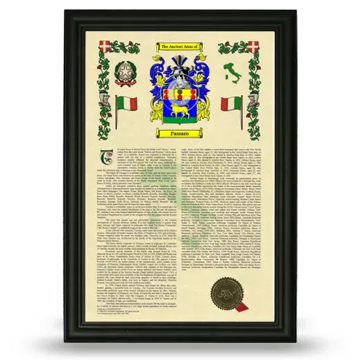 Passaro Armorial History Framed - Black