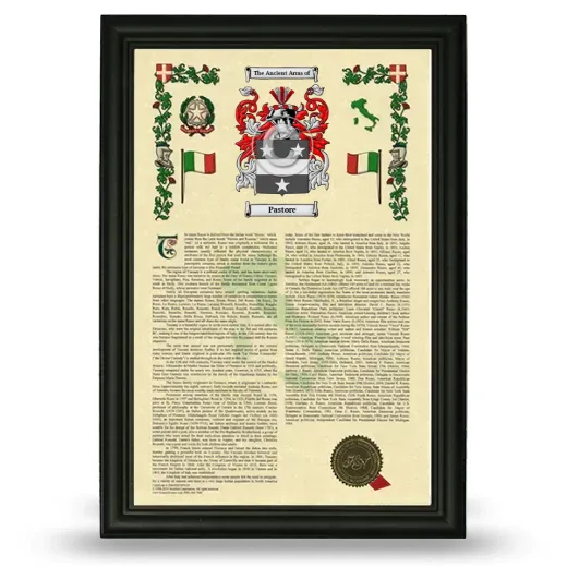 Pastore Armorial History Framed - Black