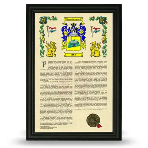 Pauer Armorial History Framed - Black