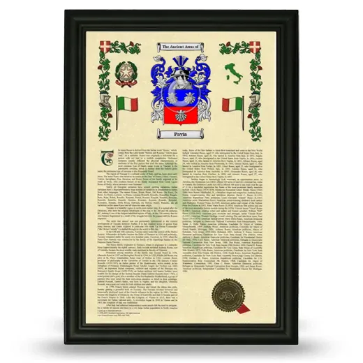 Pavia Armorial History Framed - Black