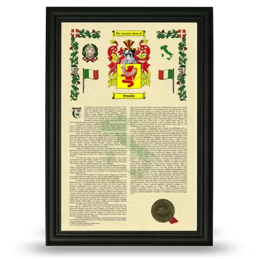 Perallo Armorial History Framed - Black