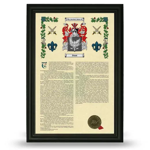 Perot Armorial History Framed - Black