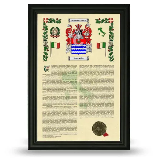 Petronilla Armorial History Framed - Black
