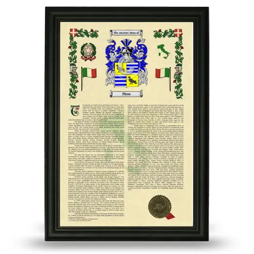 Picos Armorial History Framed - Black