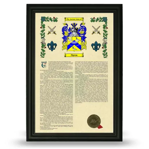 Pigeon Armorial History Framed - Black