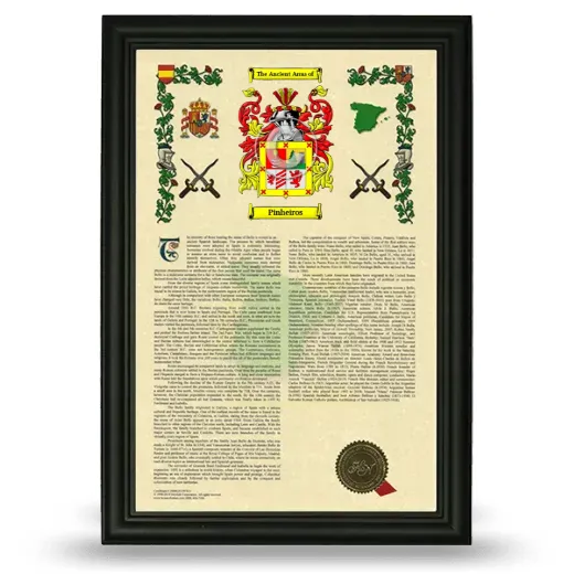 Pinheiros Armorial History Framed - Black