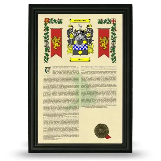 Pitts Armorial History Framed - Black