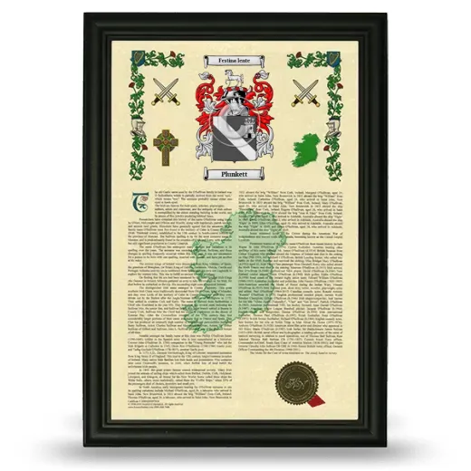 Plunkett Armorial History Framed - Black