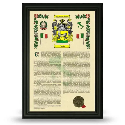 Porcia Armorial History Framed - Black