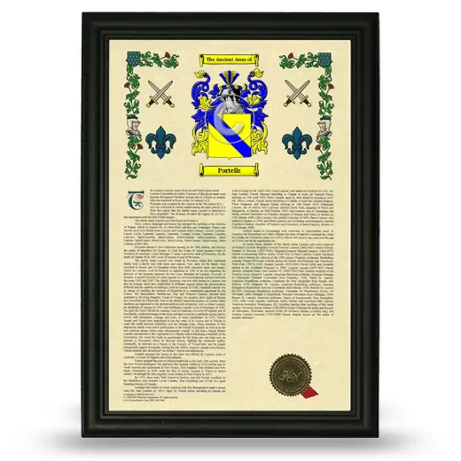 Portells Armorial History Framed - Black