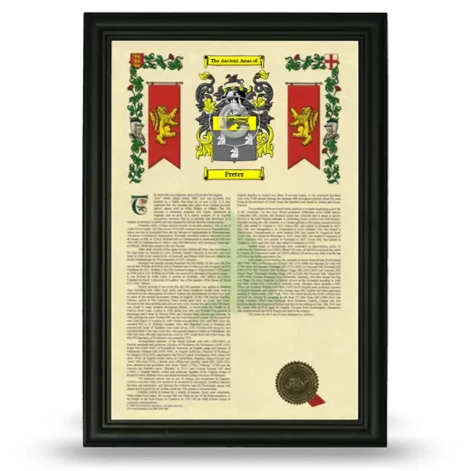 Preter Armorial History Framed - Black