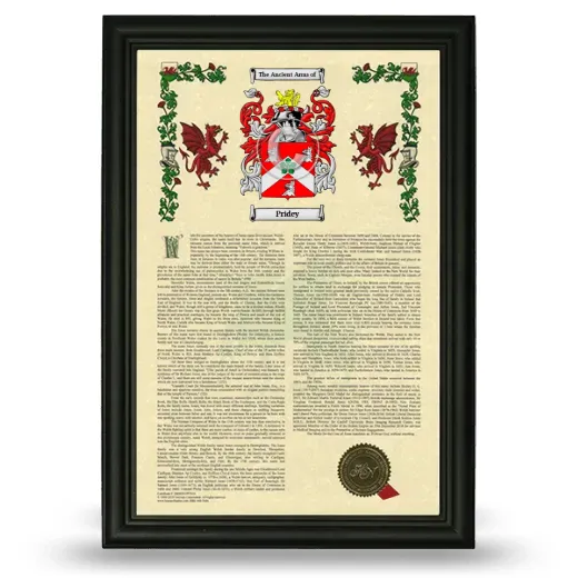 Pridey Armorial History Framed - Black