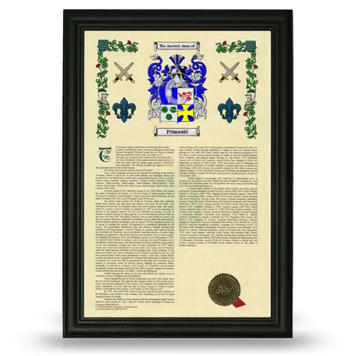 Primauld Armorial History Framed - Black