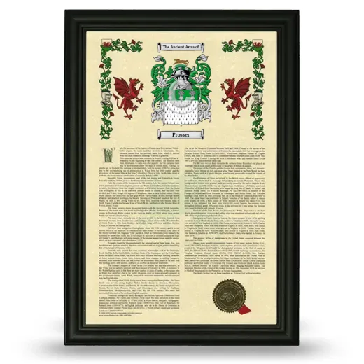 Prosser Armorial History Framed - Black