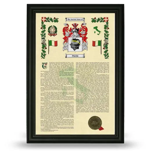 Puccio Armorial History Framed - Black