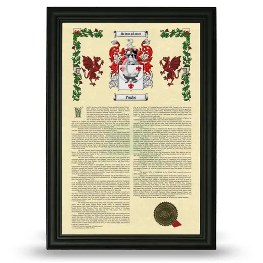 Pughe Armorial History Framed - Black