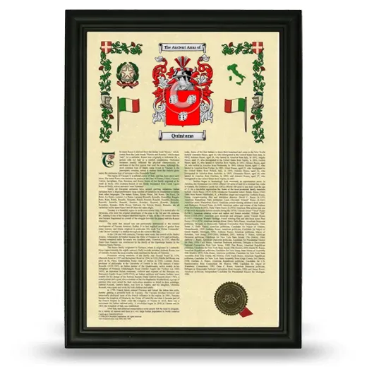Quintana Armorial History Framed - Black