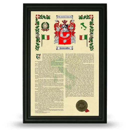 Quintanillas Armorial History Framed - Black
