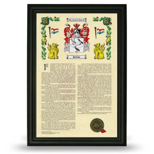 Ravene Armorial History Framed - Black