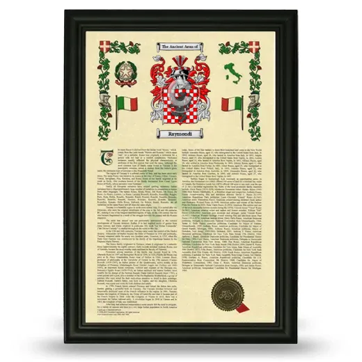 Raymondi Armorial History Framed - Black
