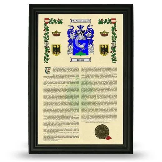 Reigar Armorial History Framed - Black