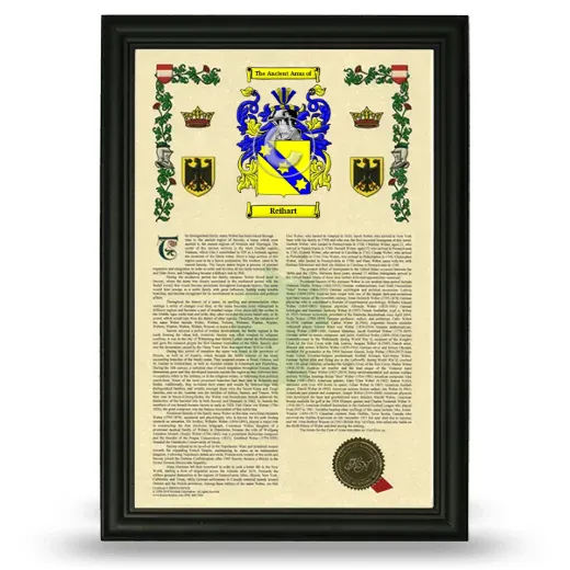 Reihart Armorial History Framed - Black