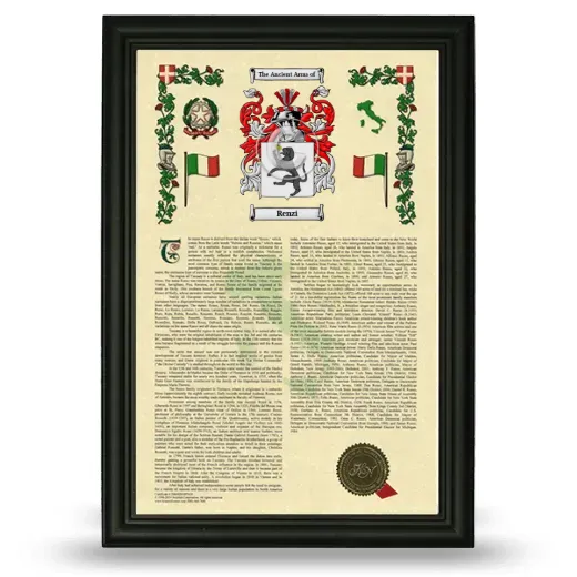 Renzi Armorial History Framed - Black