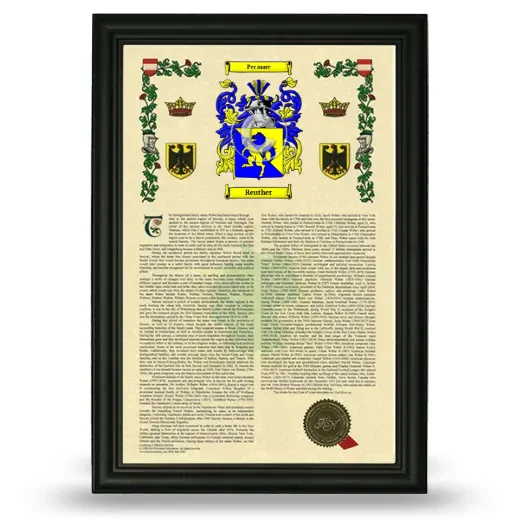Reuther Armorial History Framed - Black