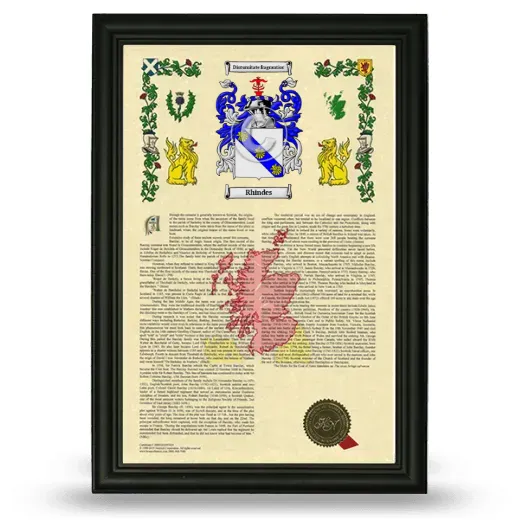 Rhindes Armorial History Framed - Black
