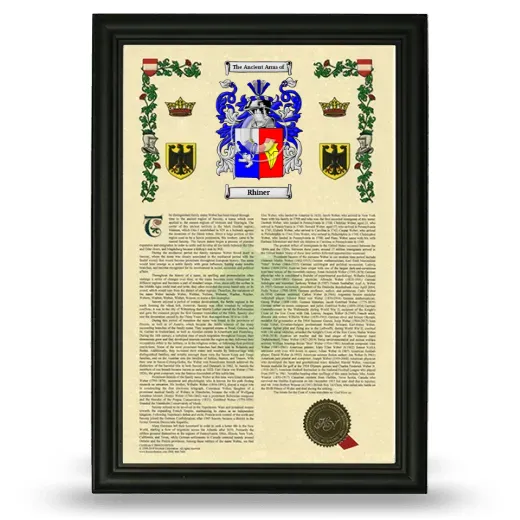Rhiner Armorial History Framed - Black