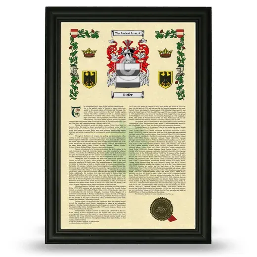 Riefer Armorial History Framed - Black