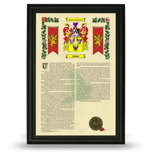 Rodnie Armorial History Framed - Black