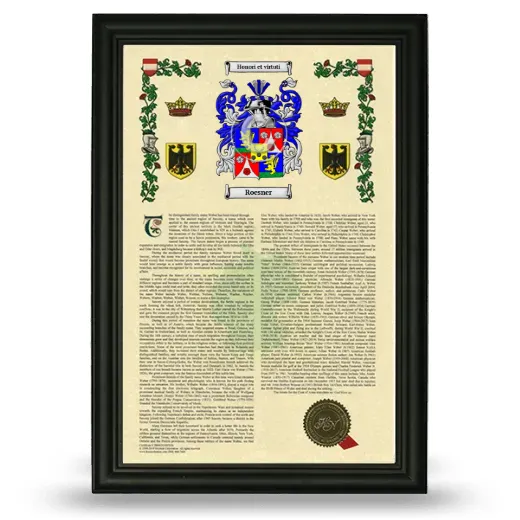 Roesner Armorial History Framed - Black