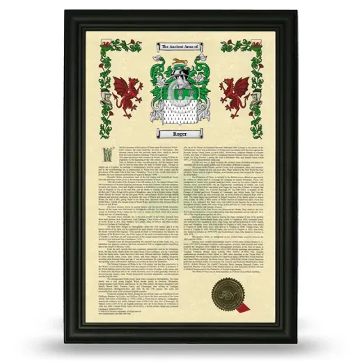 Roger Armorial History Framed - Black