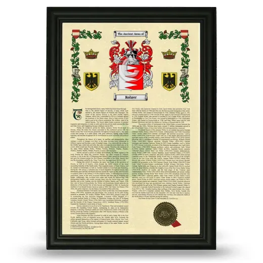 Rohrer Armorial History Framed - Black