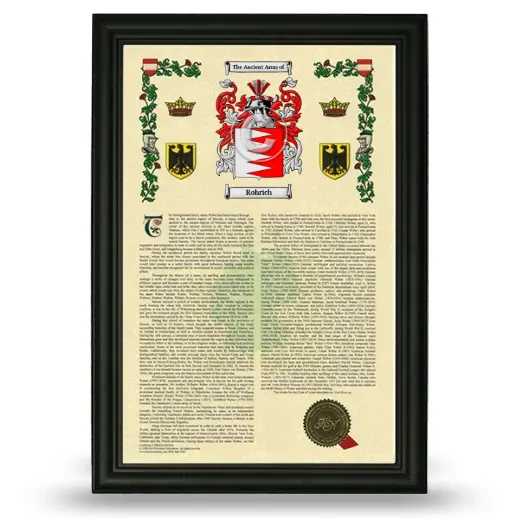 Rohrich Armorial History Framed - Black