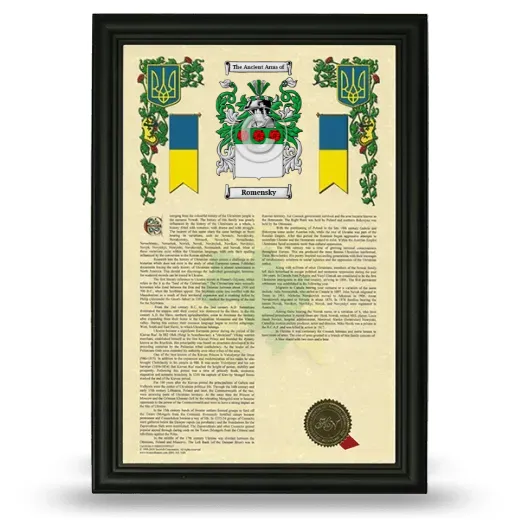 Romensky Armorial History Framed - Black