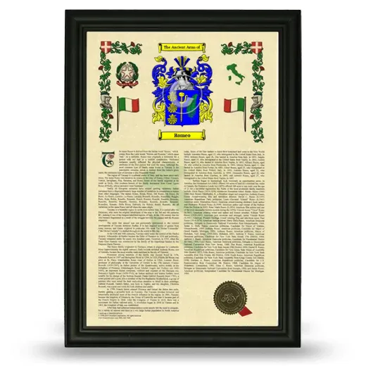 Romeo Armorial History Framed - Black