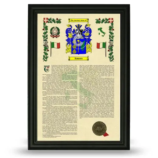 Romero Armorial History Framed - Black