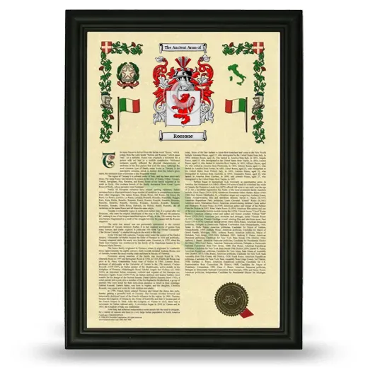 Rossone Armorial History Framed - Black