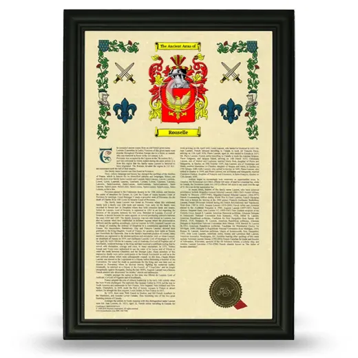 Rouselle Armorial History Framed - Black