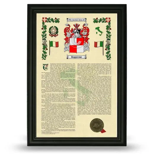 Ruggerone Armorial History Framed - Black