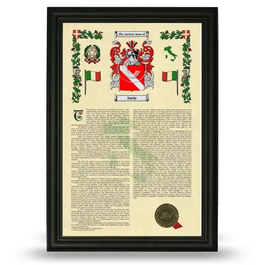 Sacio Armorial History Framed - Black