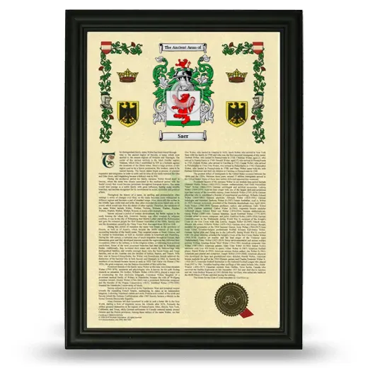 Saer Armorial History Framed - Black