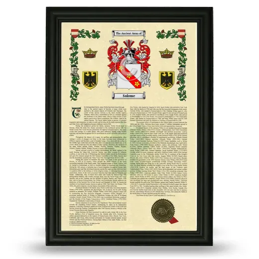 Salome Armorial History Framed - Black