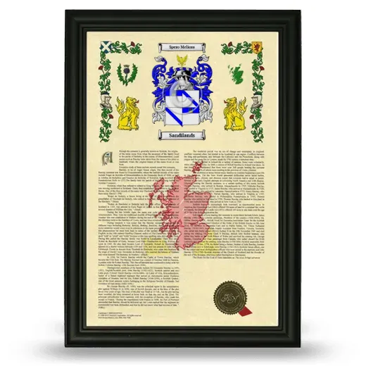 Sandilands Armorial History Framed - Black