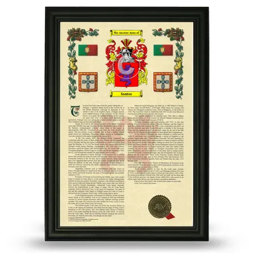 Santos Armorial History Framed - Black