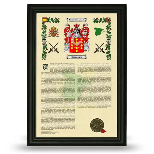 Sarmiento Armorial History Framed - Black