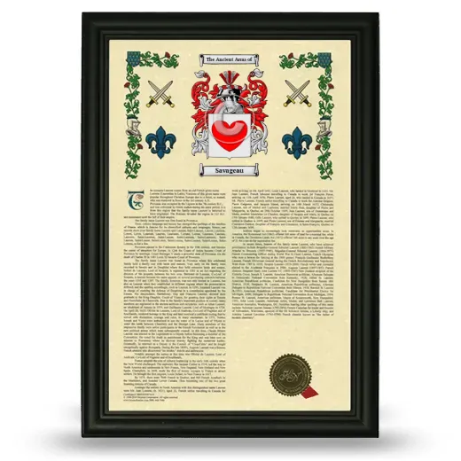 Savageau Armorial History Framed - Black