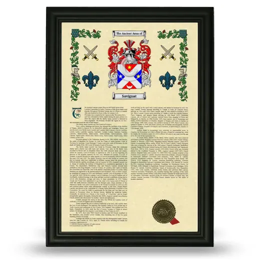 Savignat Armorial History Framed - Black